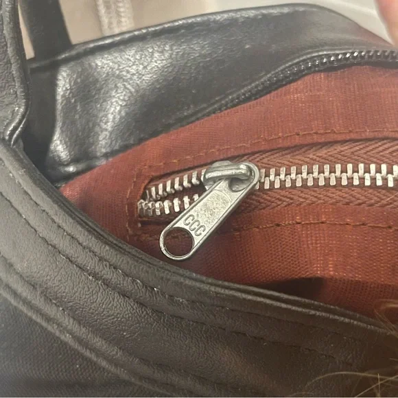 Women’s Vinyl Black Crossbody Bag (Marked CCC on Zippers) - Picture 4 of 7